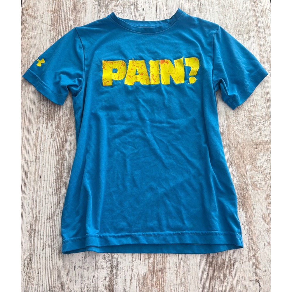 Under Armour Boys Youth Medium Blue Pain Never Heard Of It HeatGear Graphic Tee